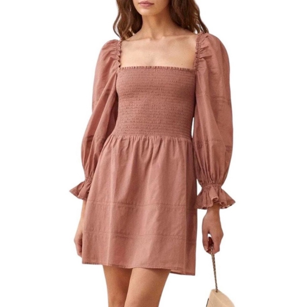 REFORMATION Womens Pink Dunes Praline Smocked Mini Smocked Lace Dress Size 0